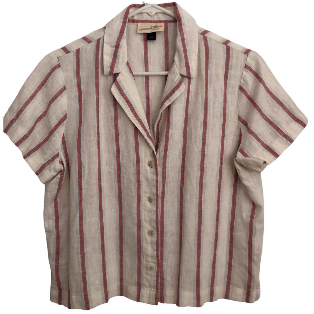 Universal Thread Linen Striped Button Up Short Sleeve Top - Picture 2 of 6